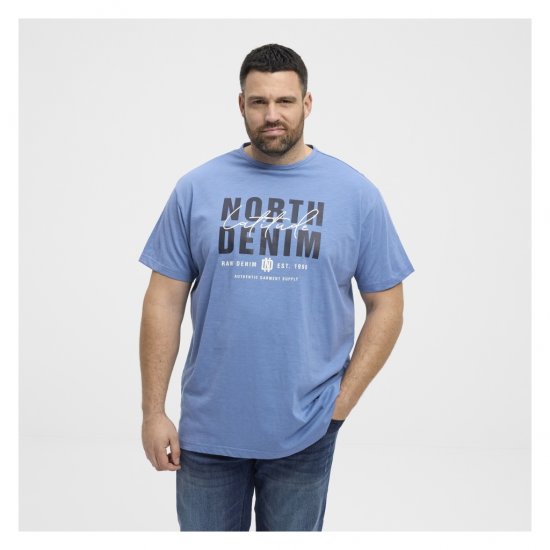 North Latitude Denim Printed Logo T-Shirt Dusty Blue - T-shirts - T-shirts Homme Grande Taille
