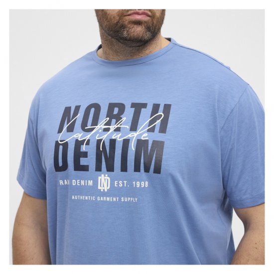 North Latitude Denim Printed Logo T-Shirt Dusty Blue - T-shirts - T-shirts Homme Grande Taille
