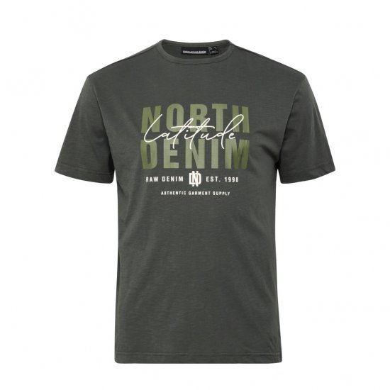 North Latitude Denim Printed Logo T-Shirt Dark Dust Green - T-shirts - T-shirts Homme Grande Taille