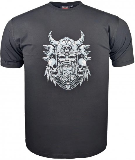 Espionage T441 Viking Skull Print T-Shirt Black - T-shirts avec impression - 