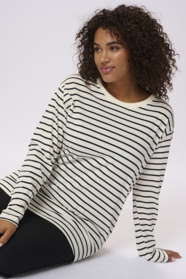 Kaffe Curve Winni Manches longues T-shirt Blanc cassé/Noir rayure - T-shirts - 