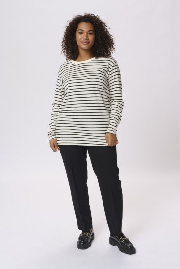 Kaffe Curve Winni Manches longues T-shirt Blanc cassé/Noir rayure - T-shirts - 