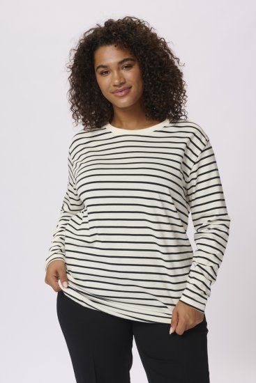 Kaffe Curve Winni Manches longues T-shirt Blanc cassé/Noir rayure - T-shirts - 