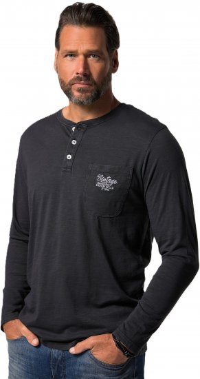JP1880 T-Shirt Henley Long Sleeve Black TALL - VÊTEMENTS HOMME MT-6XLT - Vêtements Tall Homme