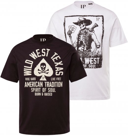 JP1880 T-Shirt 2-Pack Wild West Black And White - T-shirts - T-shirts Homme Grande Taille