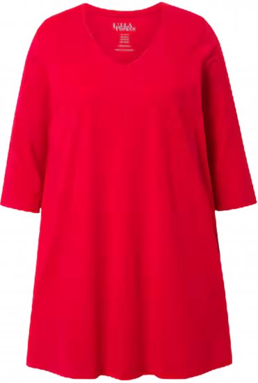 Ulla Popken V-Neck Swing A-line Hem Cotton Knit Tunic Salsa Red - T-shirts - 