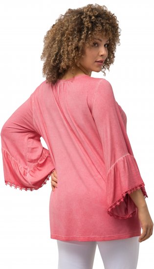 Ulla Popken Trumpet Sleeve Cold Dyed Tee Dark Pink - T-shirts imprimés pour femme - 