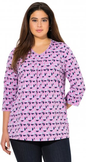 Ulla Popken Geometric Pattern 3/4 Sleeve Tee Amethyst - T-shirts imprimés pour femme - 