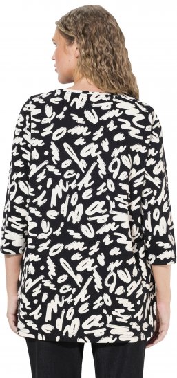 Ulla Popken Scribble Print Square Neck 3/4 Sleeve Tee Black - T-shirts imprimés pour femme - 