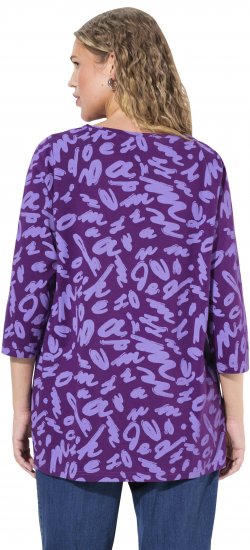 Ulla Popken Scribble Print Square Neck 3/4 Sleeve Tee Violet - T-shirts imprimés pour femme - 