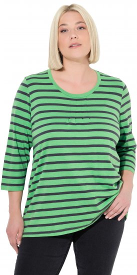 Ulla Popken Striped 3/4 Sleeve A-Line Tee Apple Green - T-shirts - 