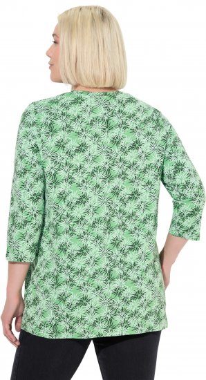 Ulla Popken Graphic Flower A-Line 3/4 Sleeve Tee Apple Green - T-shirts - 