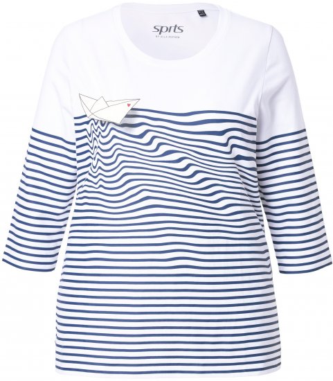 Ulla Popken Paper Boat Print 3/4 Sleeve Tee Snow White - T-shirts imprimés pour femme - 