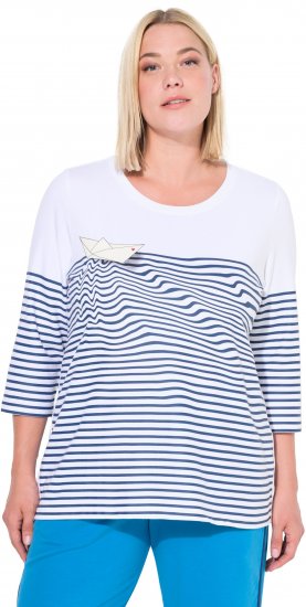 Ulla Popken Paper Boat Print 3/4 Sleeve Tee Snow White - T-shirts imprimés pour femme - 