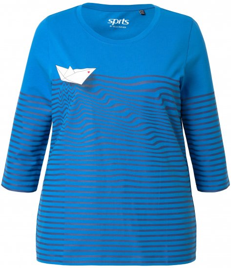 Ulla Popken Paper Boat Print 3/4 Sleeve Tee Pacific Blue - T-shirts imprimés pour femme - 