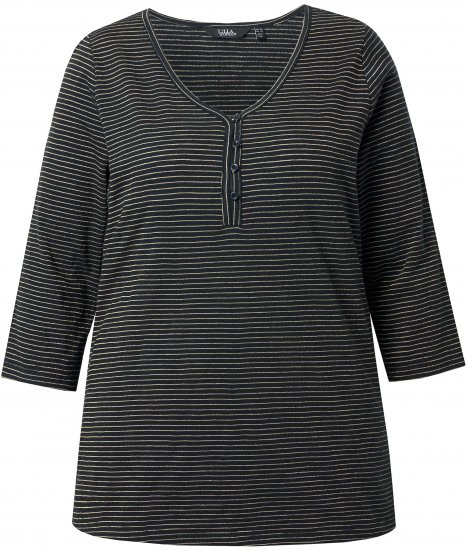 Ulla Popken Glitter Stripe 3/4 Sleeve Tee Anthracite - T-shirts imprimés pour femme - 