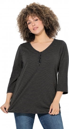 Ulla Popken Glitter Stripe 3/4 Sleeve Tee Anthracite - T-shirts imprimés pour femme - 