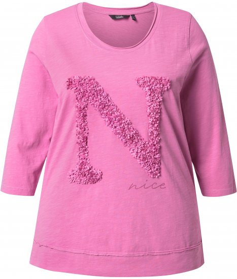 Ulla Popken Textured Lettering 3/4 Sleeve Tee Pink - T-shirts imprimés pour femme - 