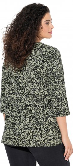 Ulla Popken Pleated Floral Print 3/4 Sleeve Tee Pond Green - T-shirts imprimés pour femme - 