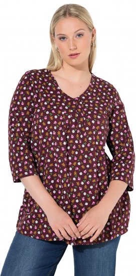 Ulla Popken Gingerbread Print 3/4 Sleeve Tee Plum - T-shirts - 