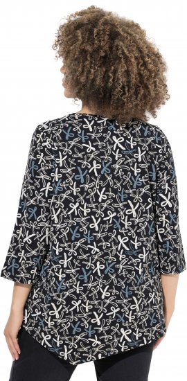 Ulla Popken Ribbon Print 3/4 Sleeve Asymmetric Tee Black - T-shirts imprimés pour femme - 