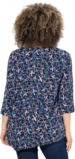 Ulla Popken Ribbon Print 3/4 Sleeve Asymmetric Tee Navy - T-shirts imprimés pour femme - 