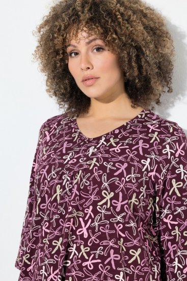 Ulla Popken Ribbon Print 3/4 Sleeve Asymmetric Tee Plum - T-shirts imprimés pour femme - Tee-shirts à motifs pour femme
