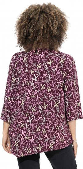 Ulla Popken Ribbon Print 3/4 Sleeve Asymmetric Tee Plum - T-shirts imprimés pour femme - 