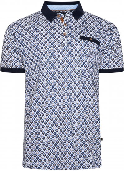 Kam Jeans 5526 AOP Diamond Jersey Polo with Contracts Collar/Cuffs Navy - Polos - Polos homme grande taille