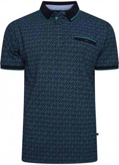 Kam Jeans 5527 AOP Pique Polo with Tipping on Collar/Cuffs Navy - Polos - Polos homme grande taille