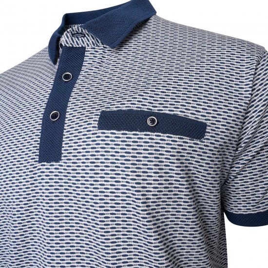 Kam Jeans 5528 AOP Print with Jacquard Collar/Cuffs Polo Navy - Polos - Polos homme grande taille