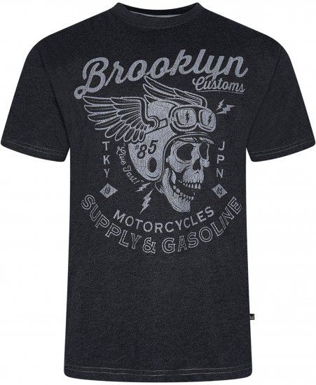 Kam Jeans 5788 Brooklyn Motorcycle Skull Print Tee Black - T-shirts - T-shirts Homme Grande Taille