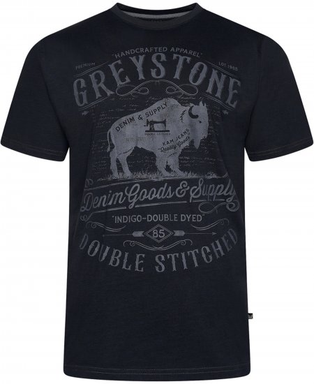 Kam Jeans 5790 Greystone Print Tee Black - T-shirts - T-shirts Homme Grande Taille