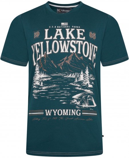 Kam Jeans 5792 Lake Yellowstone Print Tee Dark Sea - T-shirts - T-shirts Homme Grande Taille