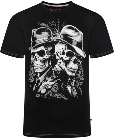 Kam Jeans 5796 Twin Gentleman Skull Print Tee Black - T-shirts - T-shirts Homme Grande Taille