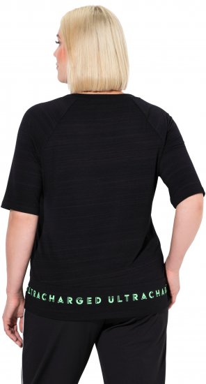 Ulla Popken Classic Fit Half-Sleeve Crew Neck T-shirt With Hem Inscription Black - T-shirts imprimés pour femme - 