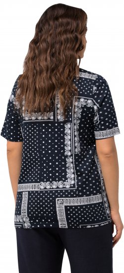 Ulla Popken Paisley A-Line Short Sleeve Tee Navy Blue - T-shirts imprimés pour femme - 