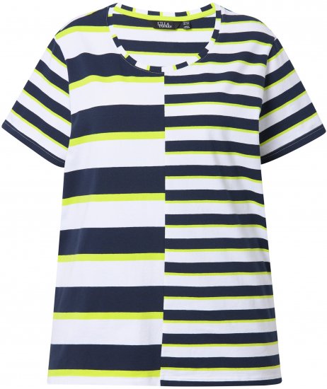 Ulla Popken Mix Stripe Short Sleeve Tee Lime - T-shirts imprimés pour femme - 