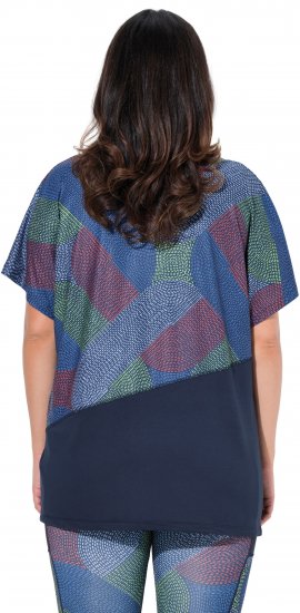 Ulla Popken Quick Drying Geometric Print Short Sleeve Tee Navy Blue - T-shirts imprimés pour femme - 
