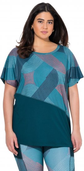Ulla Popken Quick Drying Geometric Print Short Sleeve Tee Dark Petrol - T-shirts imprimés pour femme - 