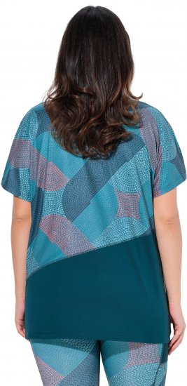 Ulla Popken Quick Drying Geometric Print Short Sleeve Tee Dark Petrol - T-shirts imprimés pour femme - 