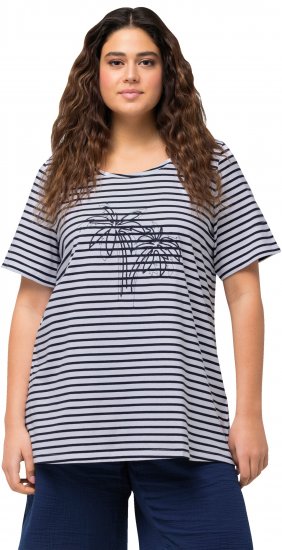 Ulla Popken Palm Tree Embroidered Tee Navy Blue - T-shirts imprimés pour femme - 