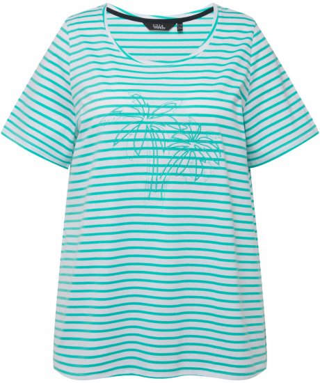 Ulla Popken Palm Tree Embroidered Tee Turquoise Green - T-shirts imprimés pour femme - 