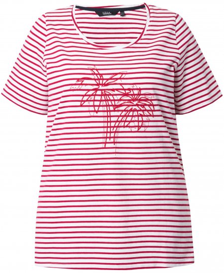 Ulla Popken Palm Tree Embroidered Tee Dark Raspberry - T-shirts imprimés pour femme - 