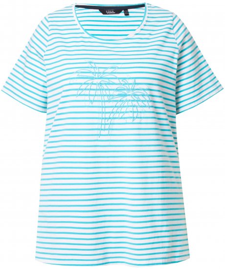 Ulla Popken Palm Tree Embroidered Tee Deep Aqua - T-shirts imprimés pour femme - 