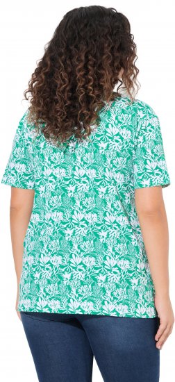 Ulla Popken Coral Reef Printed Short Sleeve V-Neck Tee Emerald - T-shirts imprimés pour femme - 