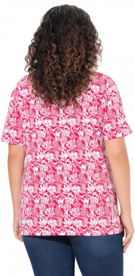 Ulla Popken Coral Reef Printed Short Sleeve V-Neck Tee Lychee - T-shirts imprimés pour femme - 