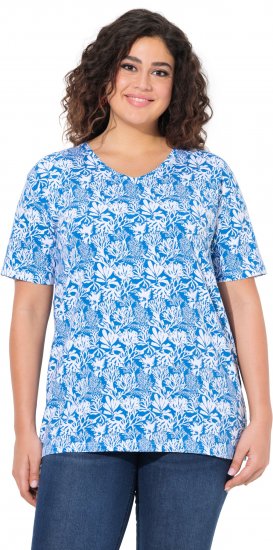 Ulla Popken Coral Reef Printed Short Sleeve V-Neck Tee Teal Blue - T-shirts imprimés pour femme - 