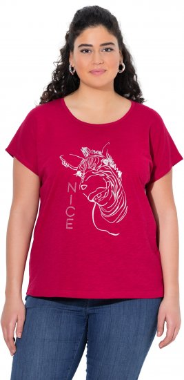 Ulla Popken Metallic Animal Cap Sleeve Graphic Tee Dark Raspberry - T-shirts imprimés pour femme - 