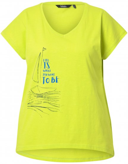Ulla Popken Half-Sleeve A-line V-Neck Boat Pattern T-Shirt Lime - T-shirts imprimés pour femme - 